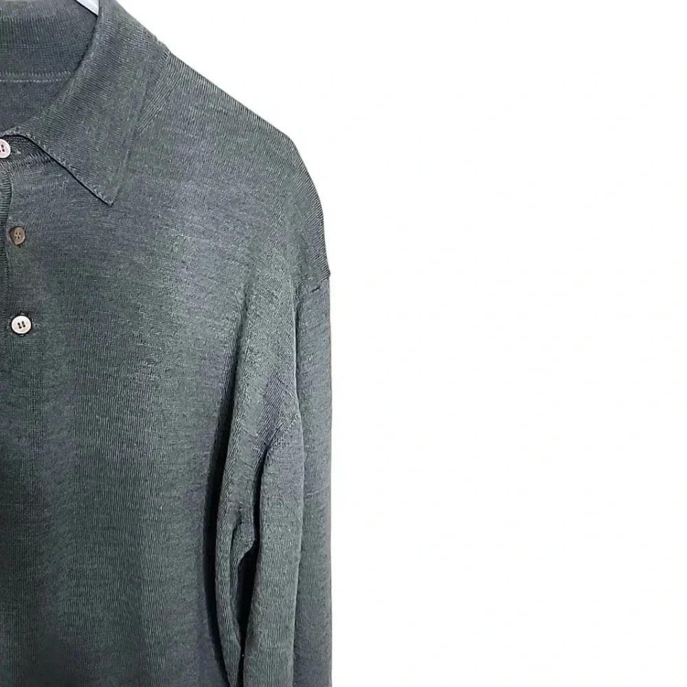 Brook Brothers Wool/ Silk and Cashmere Men Olive Green light weight sweater. - Picture 5 of 9